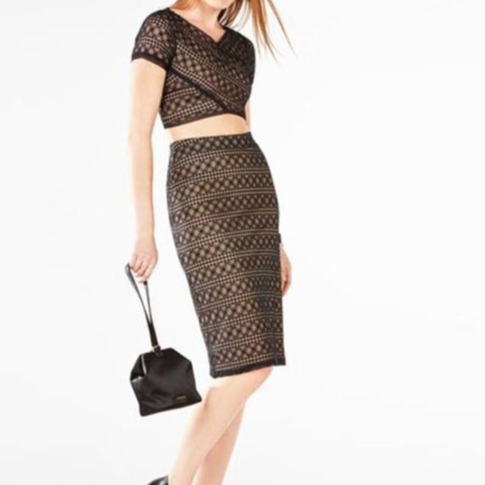 BCBG MaxAzria Vicky Twofer Skirt & Crop Top Coord Set – Black